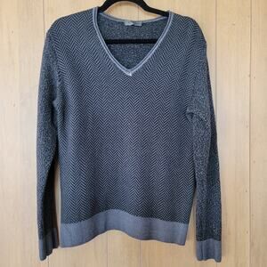 JERRY KAYE Size M Black & Gray 100% Italian Merino Wool Crew Neck Mens Sweater